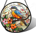 Stained Glass Window Hanging Blue Bird Pink Flower Suncatcher
