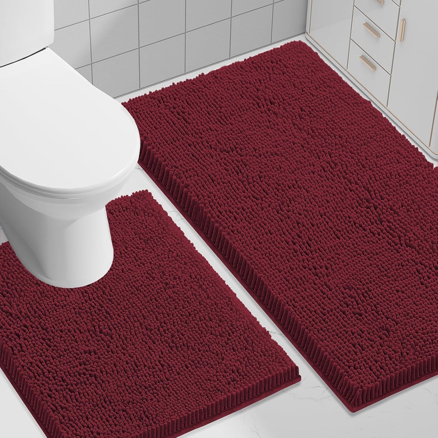 Smiry Bathroom Rugs Set 2 Piece Soft Absorbent Chenille Mat
