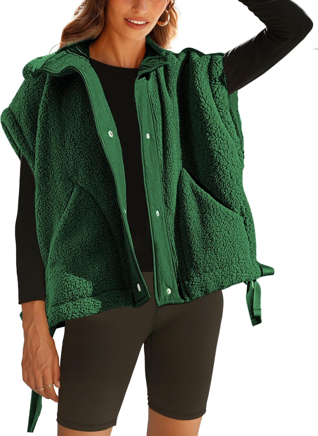 Womens Sherpa Fleece Vest Oversized Jacket with Pockets
