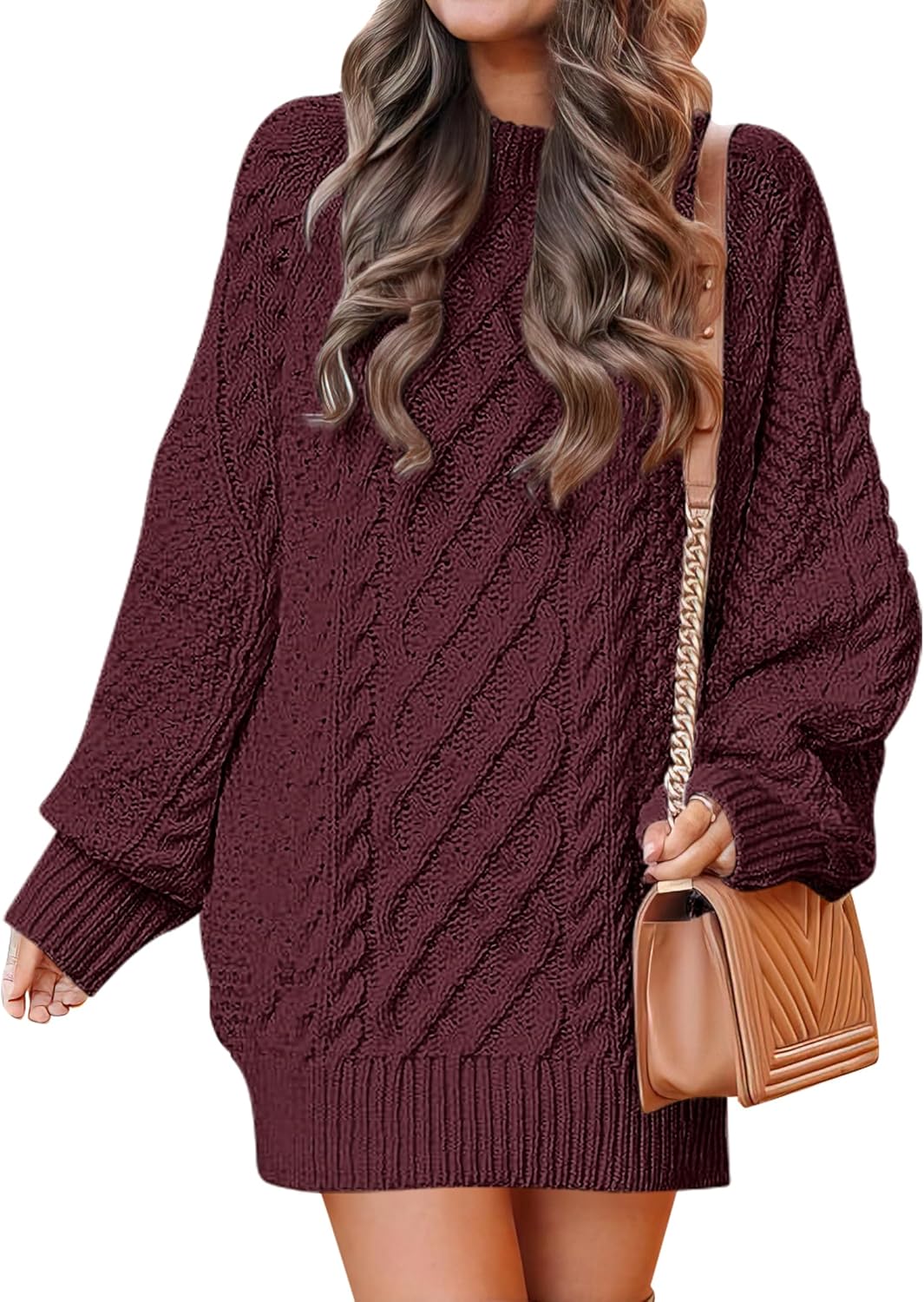 Oversized Cable Knit Sweater Dress for Women - Trendy Fall Style