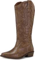 Women's Cowboy Boots Mid Calf Cowgirl Embroidered - Comfortable Chunky