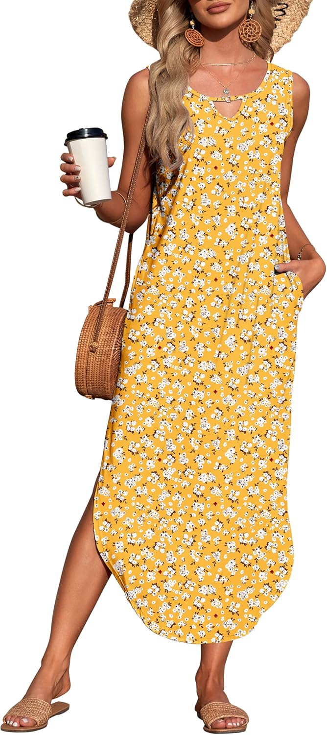 MISFAY Women's Summer Maxi Dress with Pockets for Beach Fun