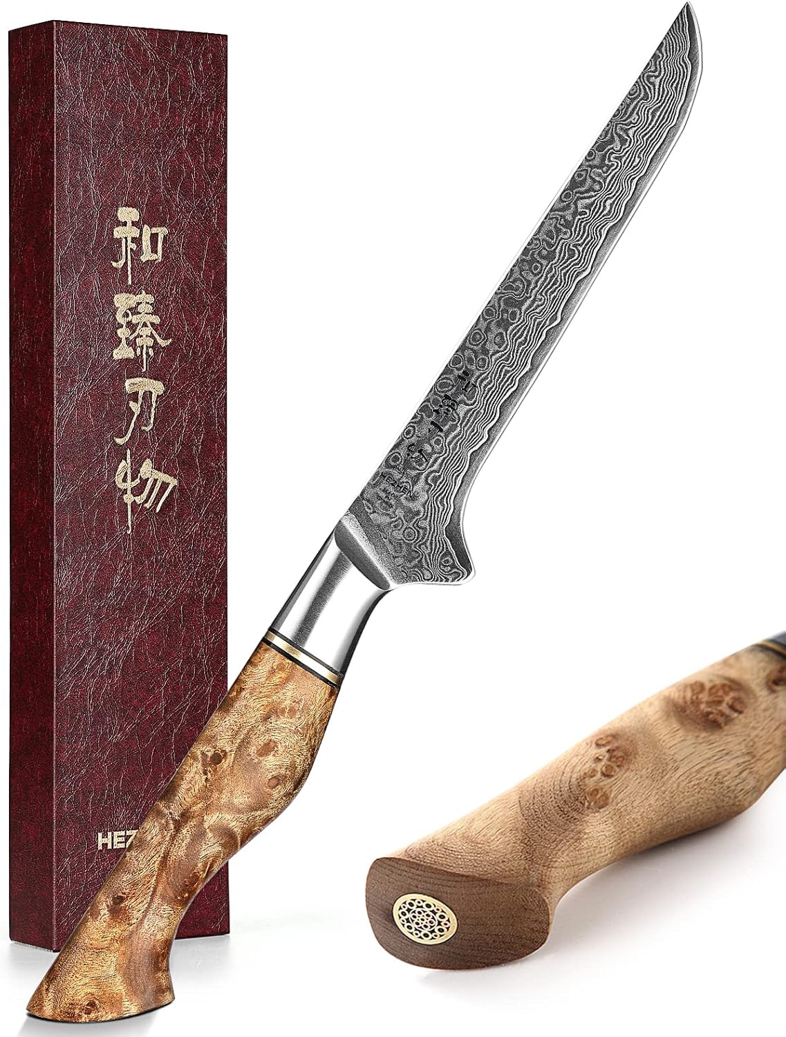 HEZHEN Damascus Boning Knife: Super Sharp 67 Layer Steel Blade