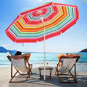 SERWALL 6.5FT Beach Umbrella with UV Protection and Tilt Feature