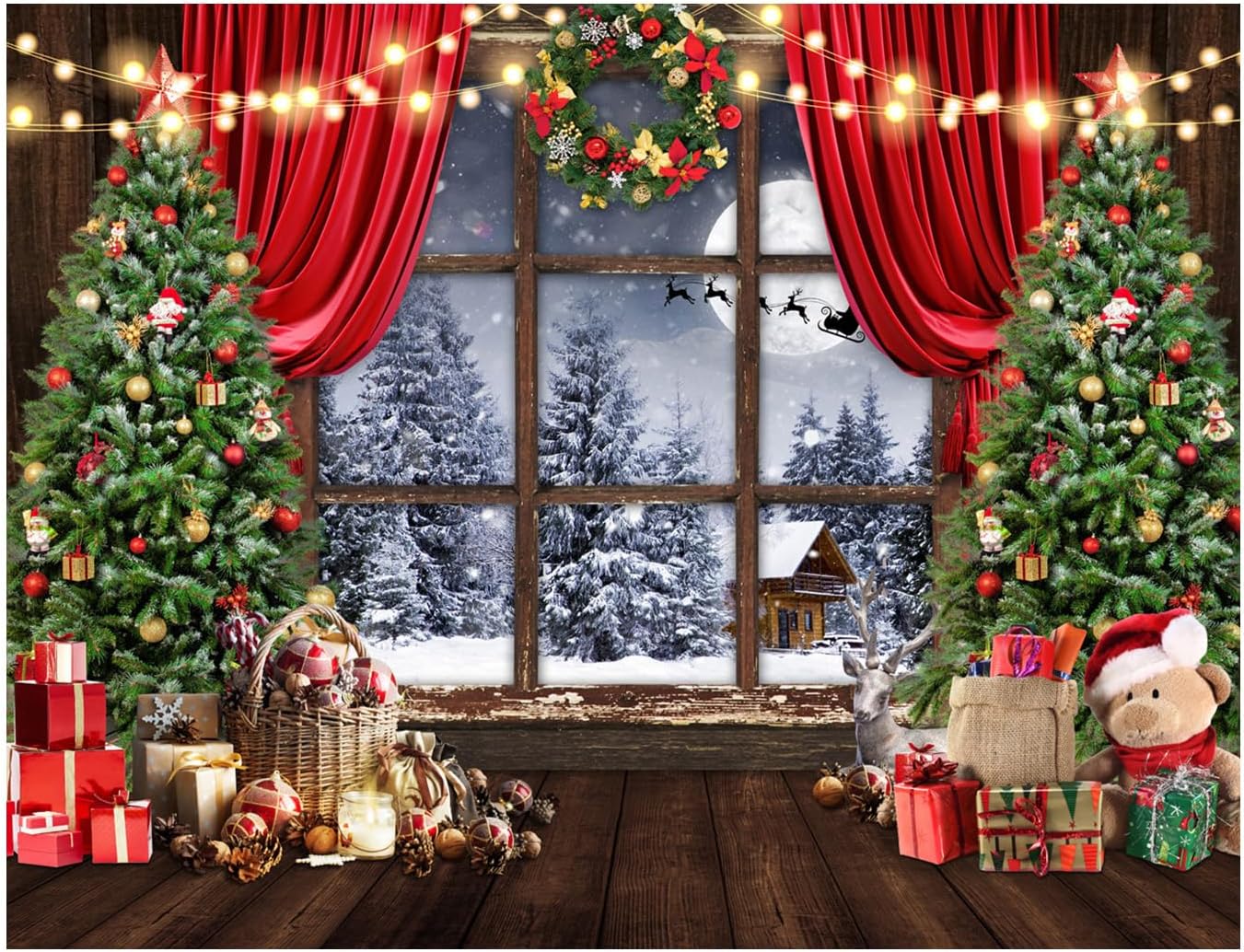 10x8ft Christmas Backdrop for Photography - Merry Xmas Tree