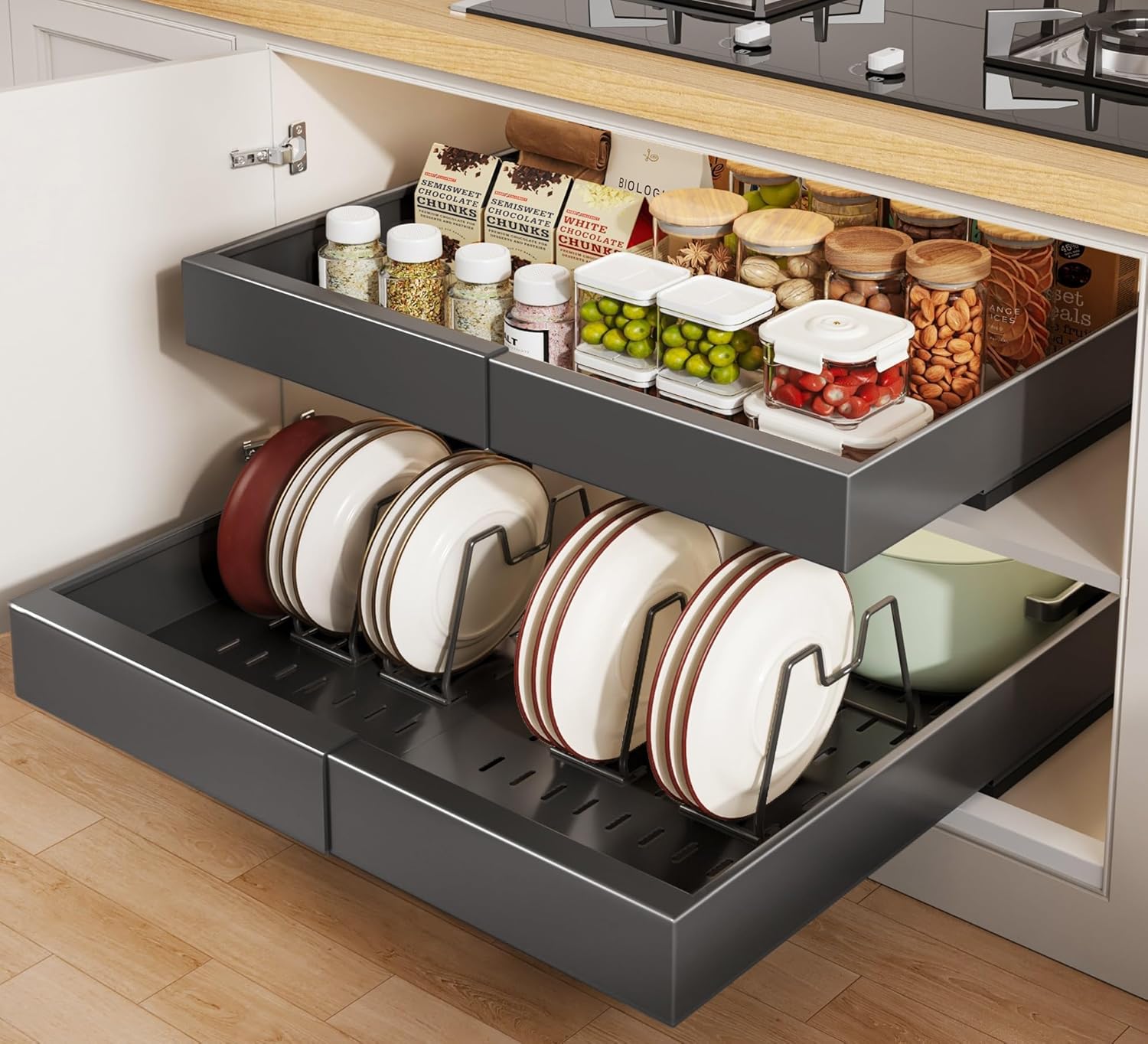 Pull Out Cabinet Organizer with Expandable Drawers for Kitchen
