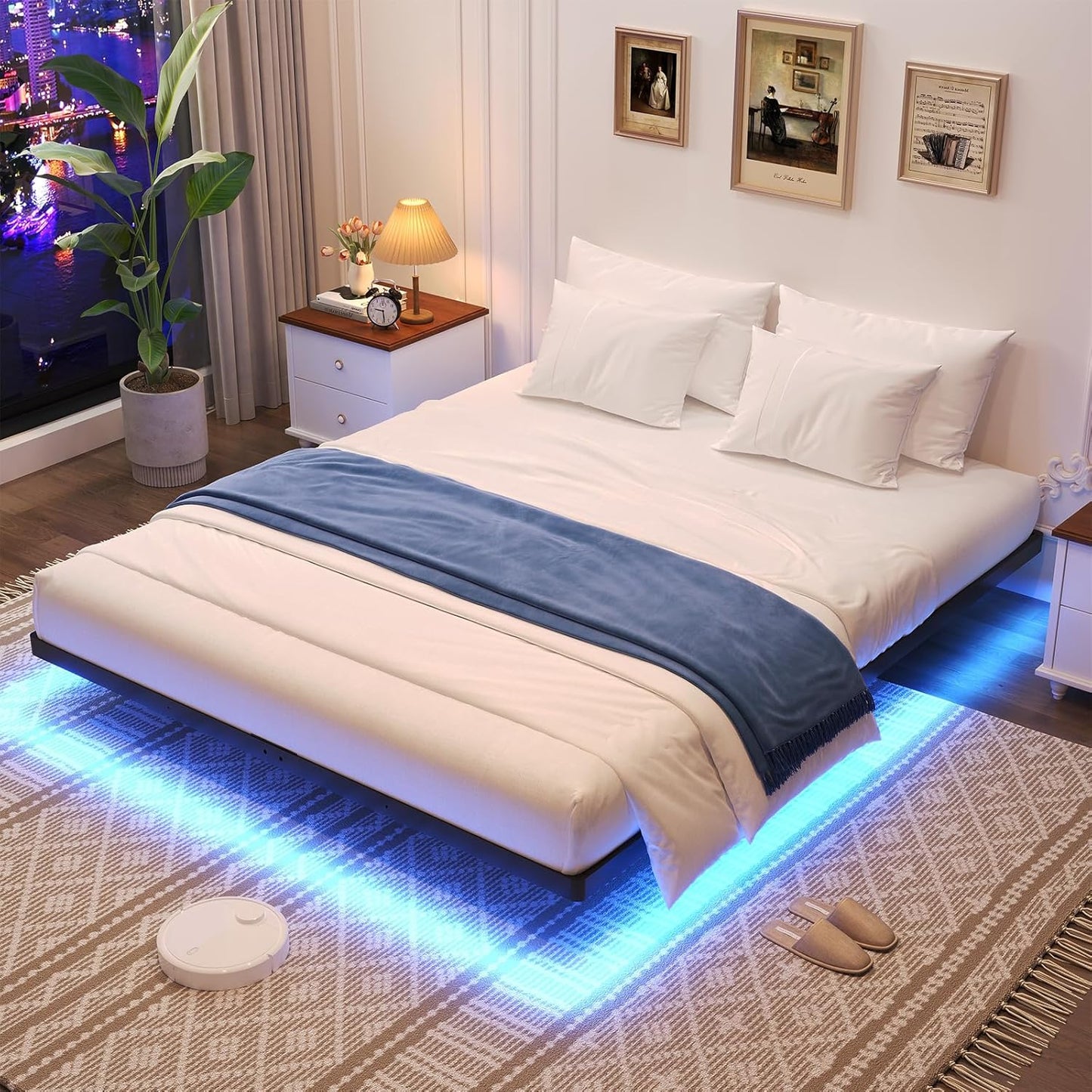 Floating Bed Frame Full Size with Smart LED Lights for Comfort
