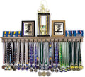 4ft Medal Hanger Display Rack with 37 Hooks and Trophy Shelf - White