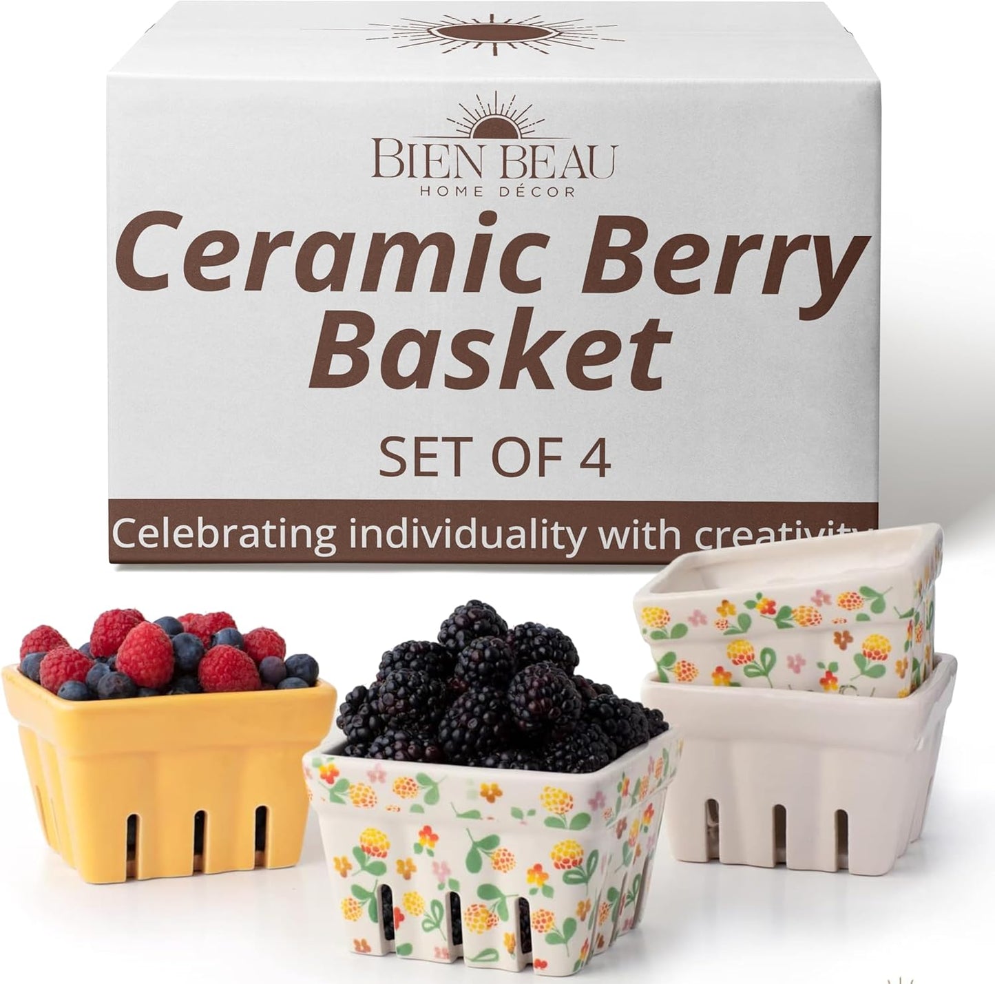 Ceramic Berry Basket for Rustic Kitchen Decor and Storage