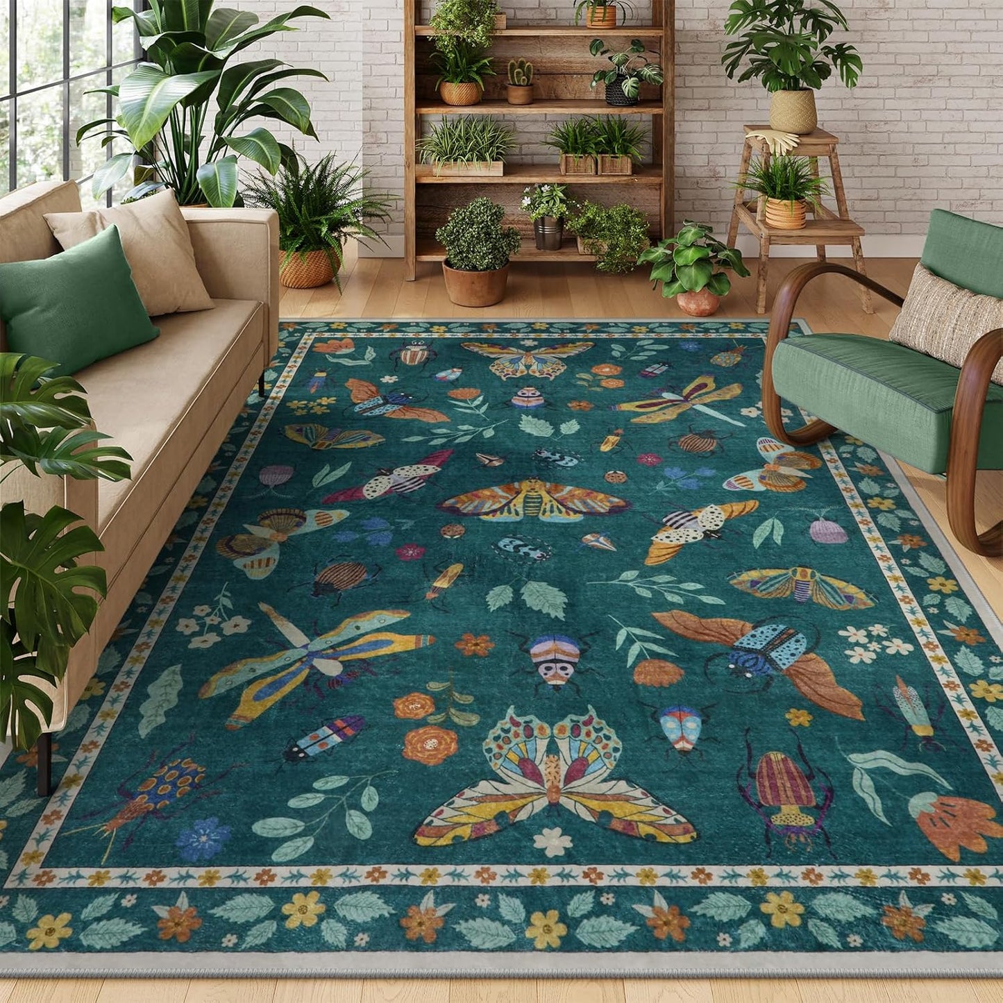 Lahome Insect Print 5x7 Area Rug for Living Room and Bedroom