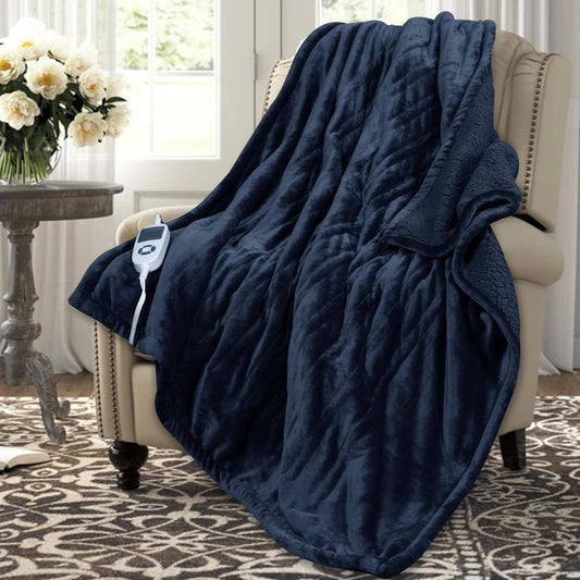 10-Setting Sherpa Electric Blanket, Deep Blue, 50x60