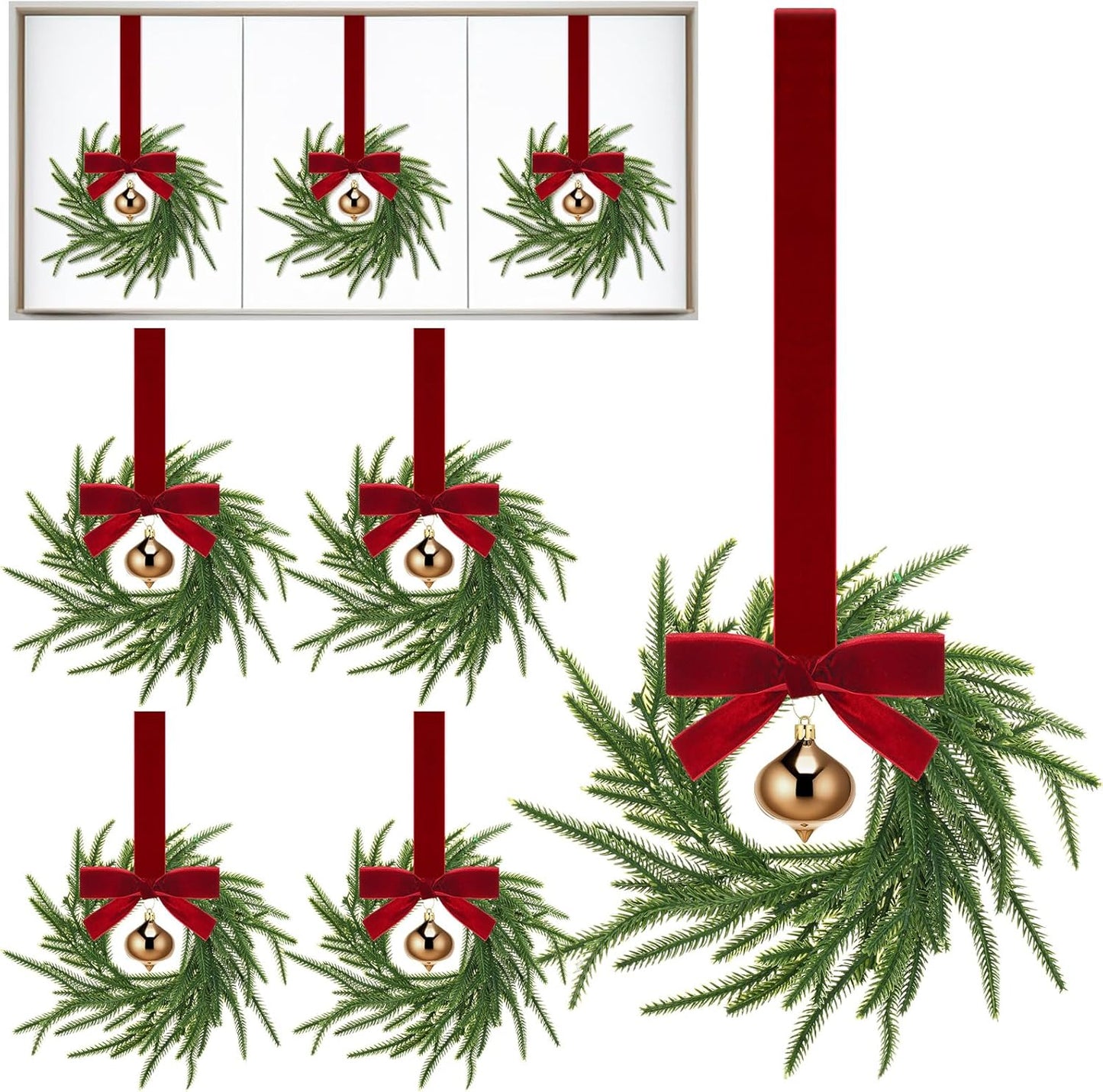 8 Pcs 8in Mini Christmas Kitchen Cabinet Wreaths for Decor