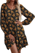 Womens Tiered A-Line Dress V Neck with Pockets - Flowy Fit