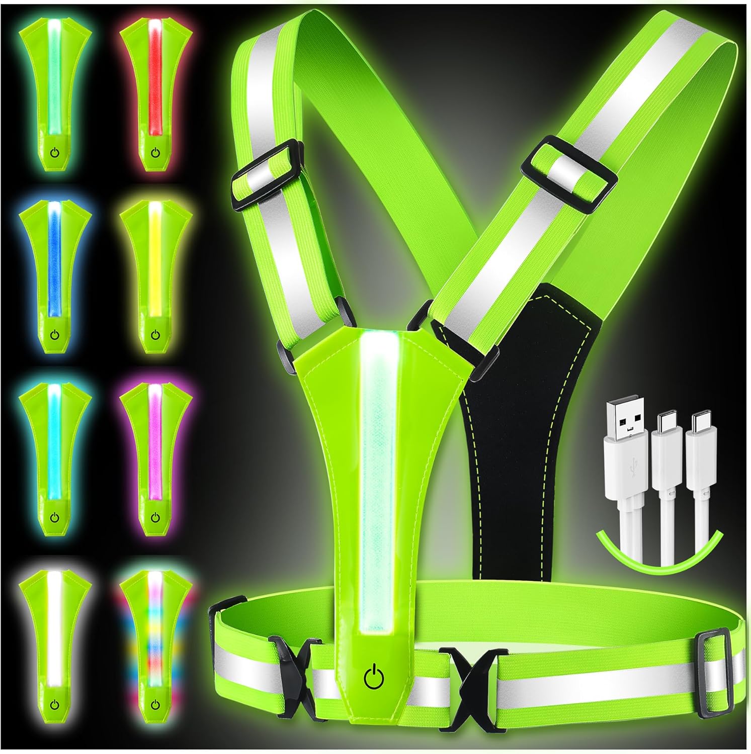 Topward LED Safety Vest: 8 Color Lights, USB-C Rechargeable