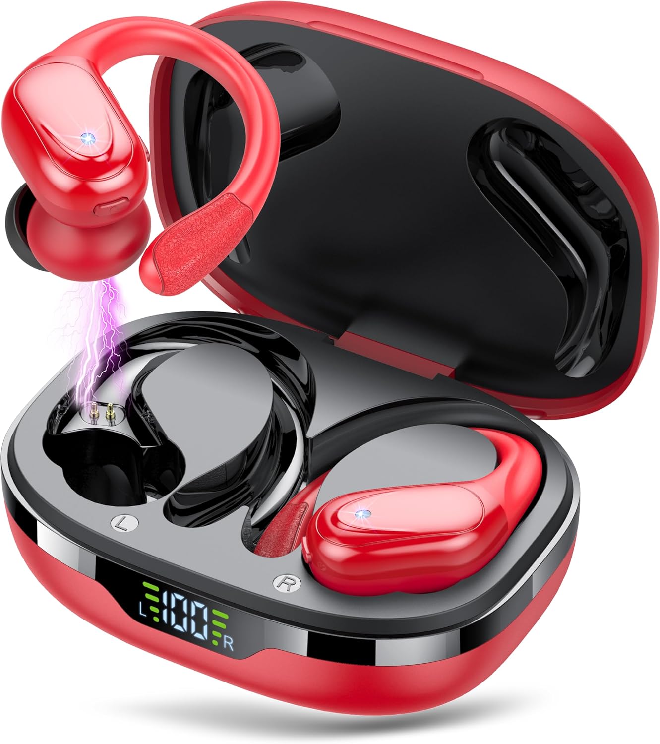60hrs Playtime Wireless Earbuds - Deep Bass, IPX7, Sporty Red