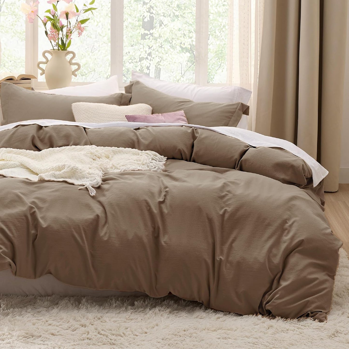 Bedsure Deep Khaki Oversized King Duvet Cover Set for Comfort