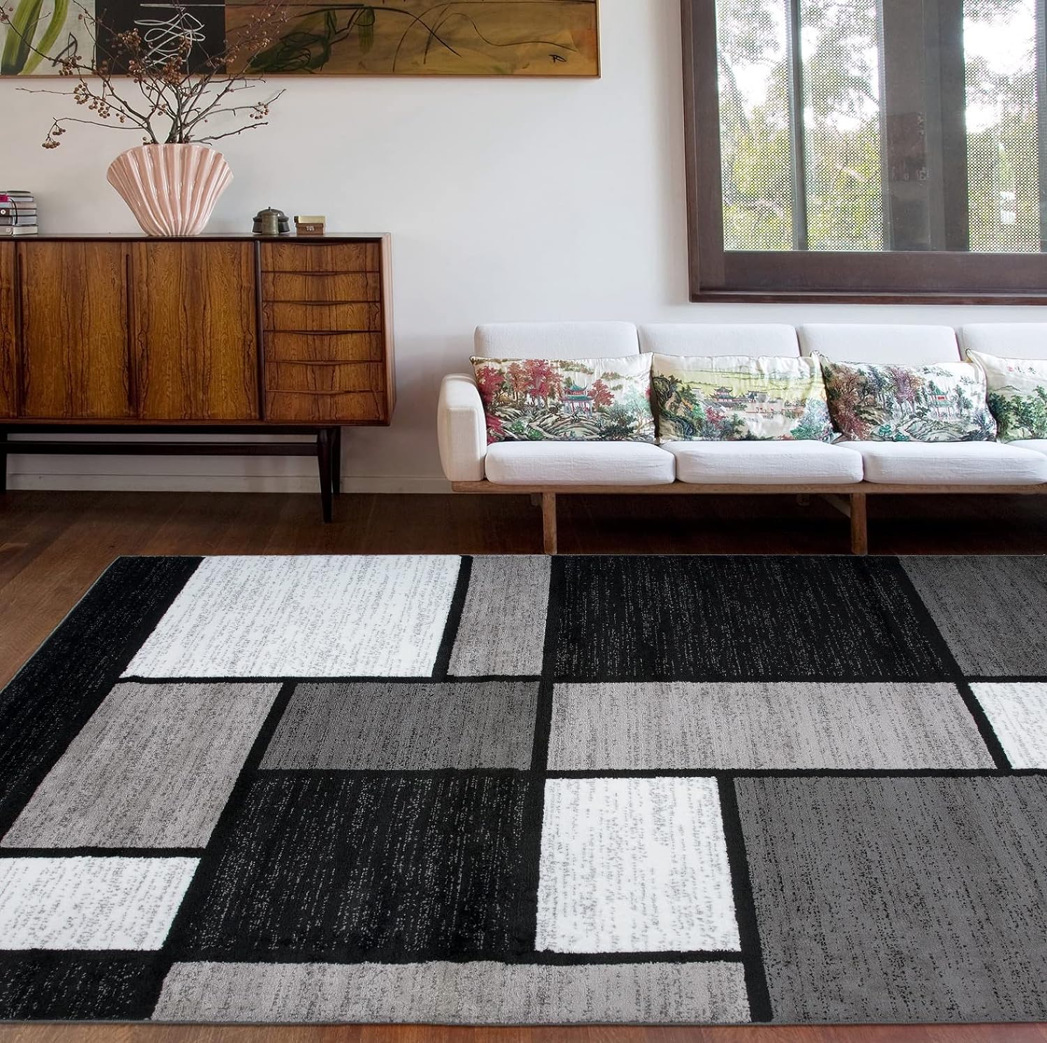 Contemporary Modern Boxes Non-Shedding Area Rug 7ft 10in X 10ft 2in