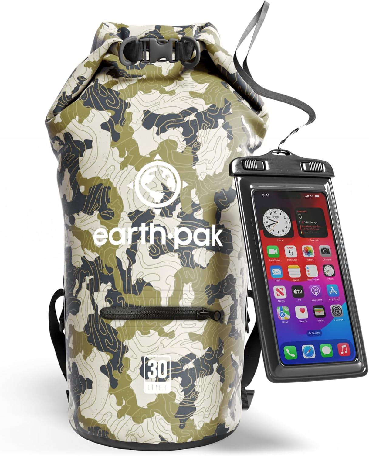 Earth Pak Waterproof Dry Bag with Zippered Pocket for Gear