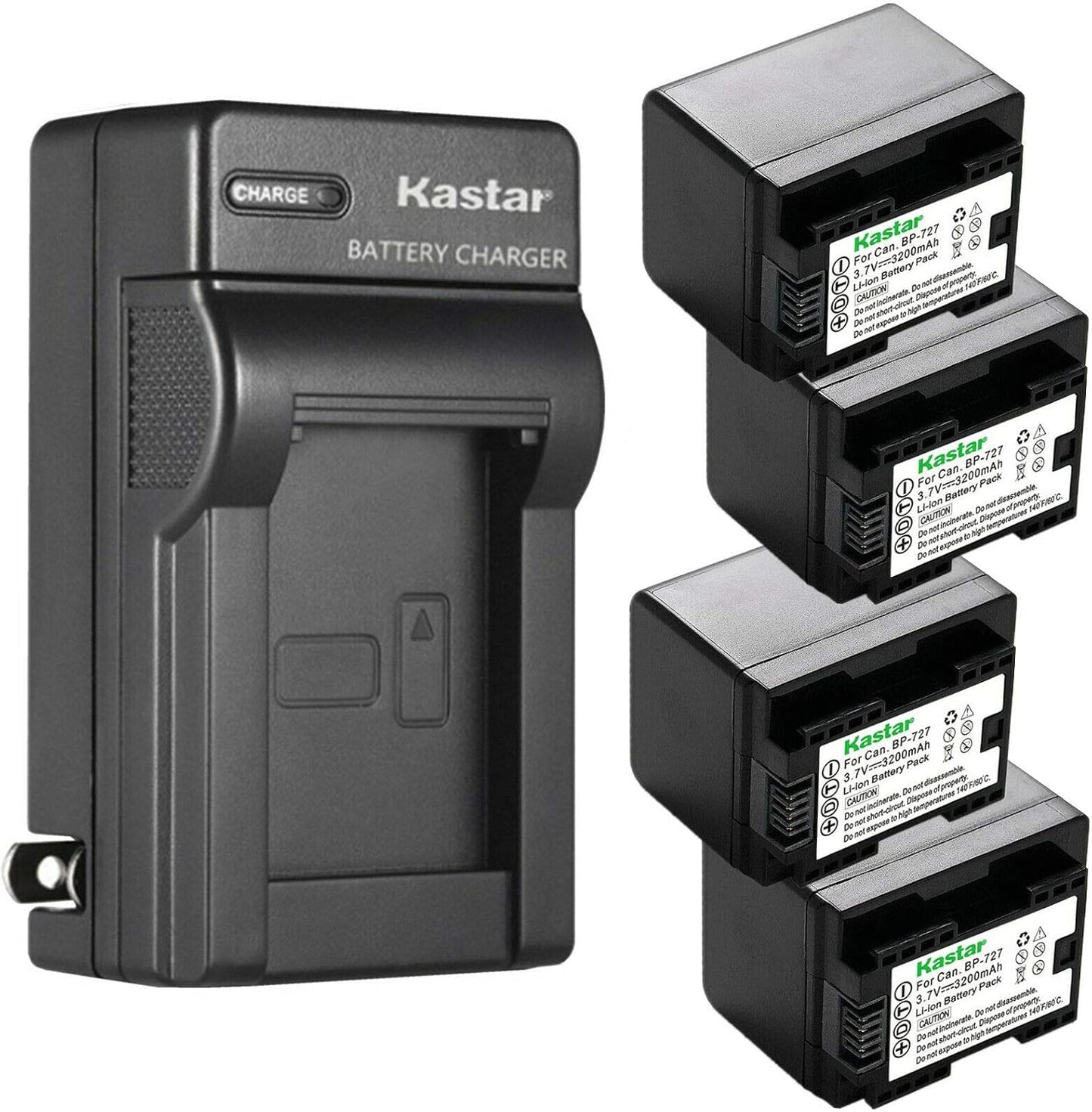 Kastar 4-Pack BP-727 Battery and AC Wall Charger for Canon