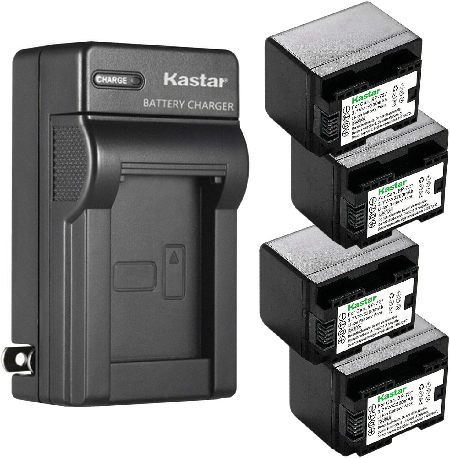 Kastar 4-Pack BP-727 Battery and AC Wall Charger for Canon
