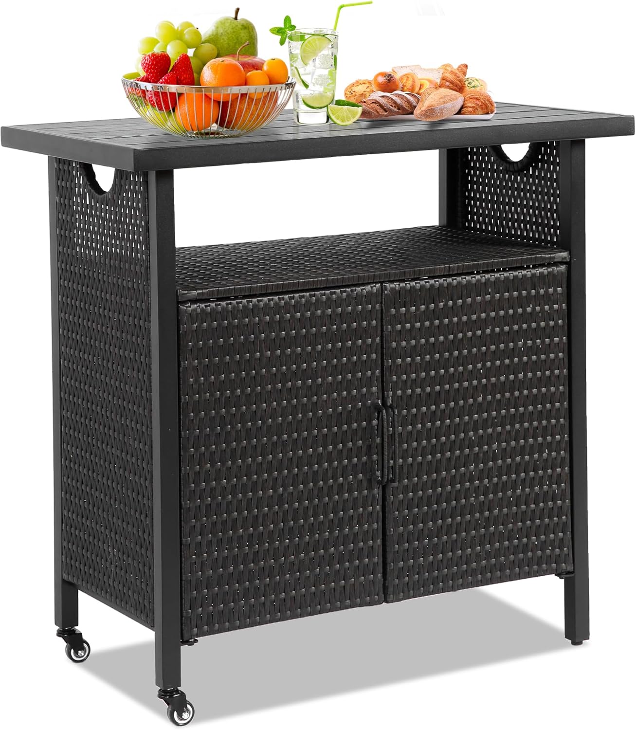 HOMEFUN Outdoor Bar Table with Storage for Patio and Backyard