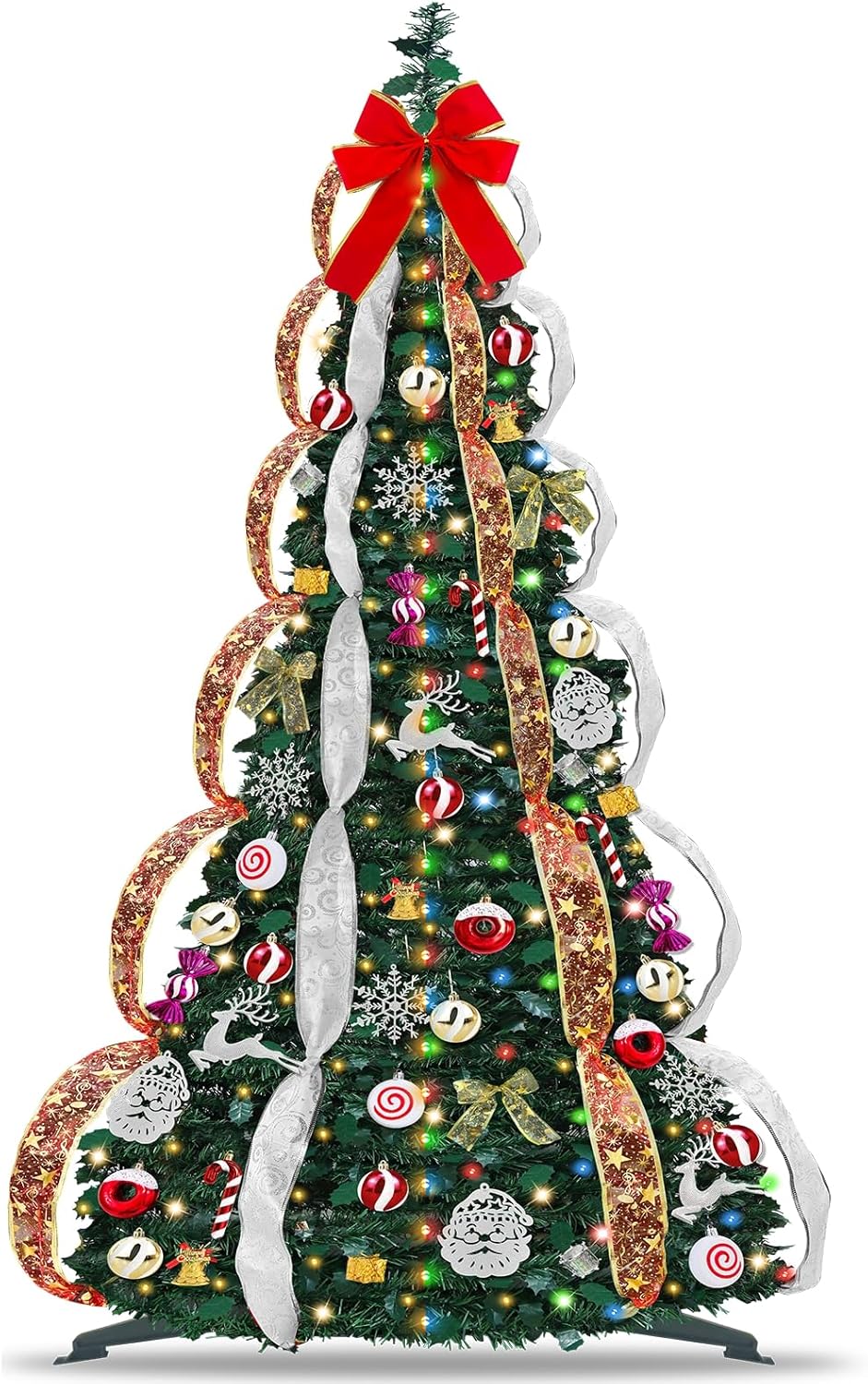6 FT Prelit Pop Up Christmas Tree with 200 Lights & Ornaments
