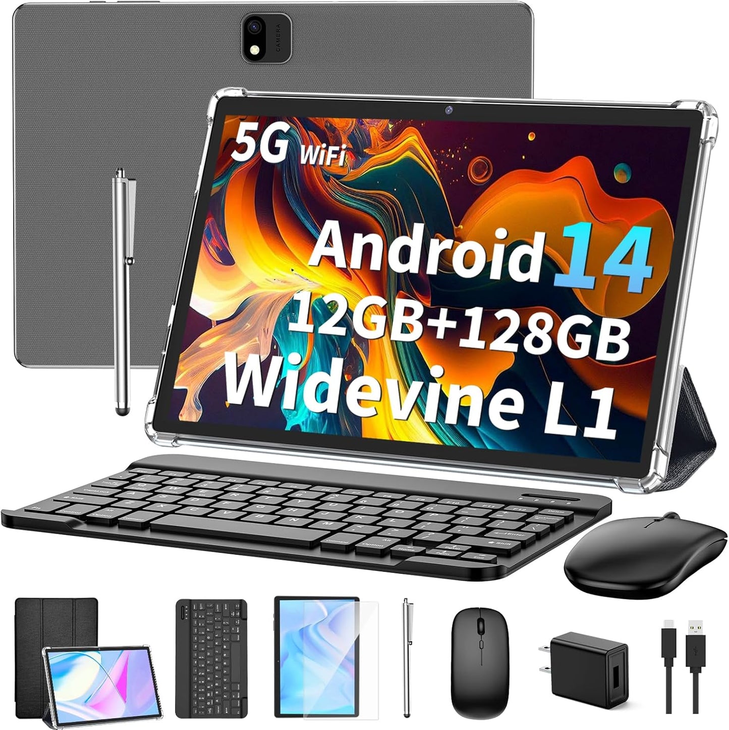 Android 14 Tablet with Keyboard, 12GB RAM, 128GB Storage