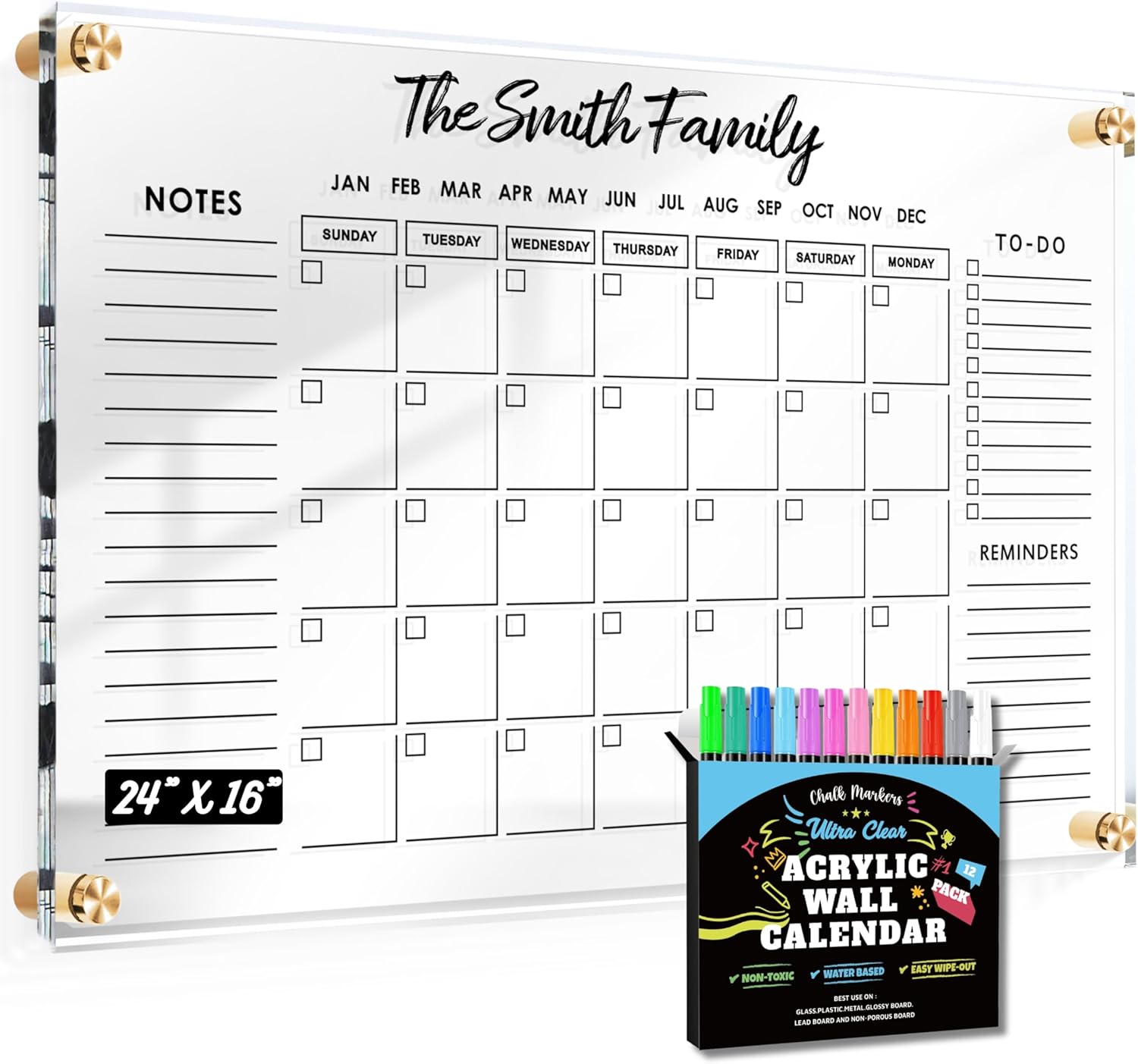 Large Oversize Crystal Clear Acrylic Wall Calendar for Home Office