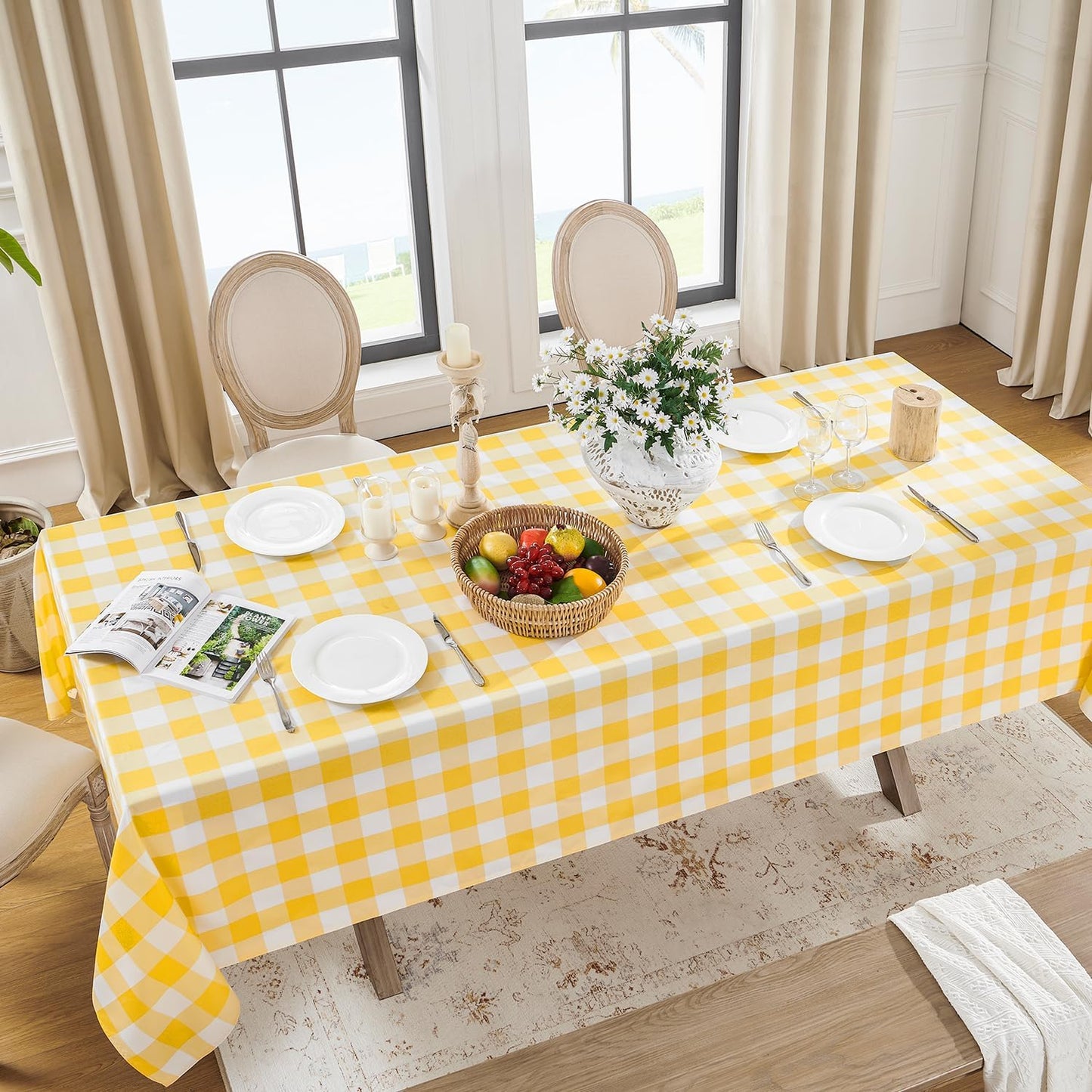 Gingham Checkered Tablecloth - Waterproof Stain Resistant 60 x 84ft
