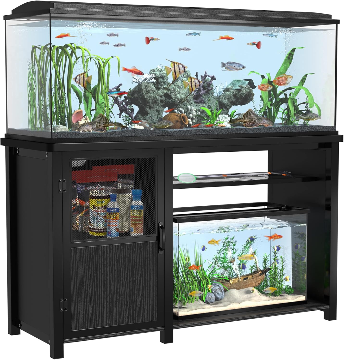 55-75 Gallon Fish Tank Stand with Cabinet Storage and Metal Frame