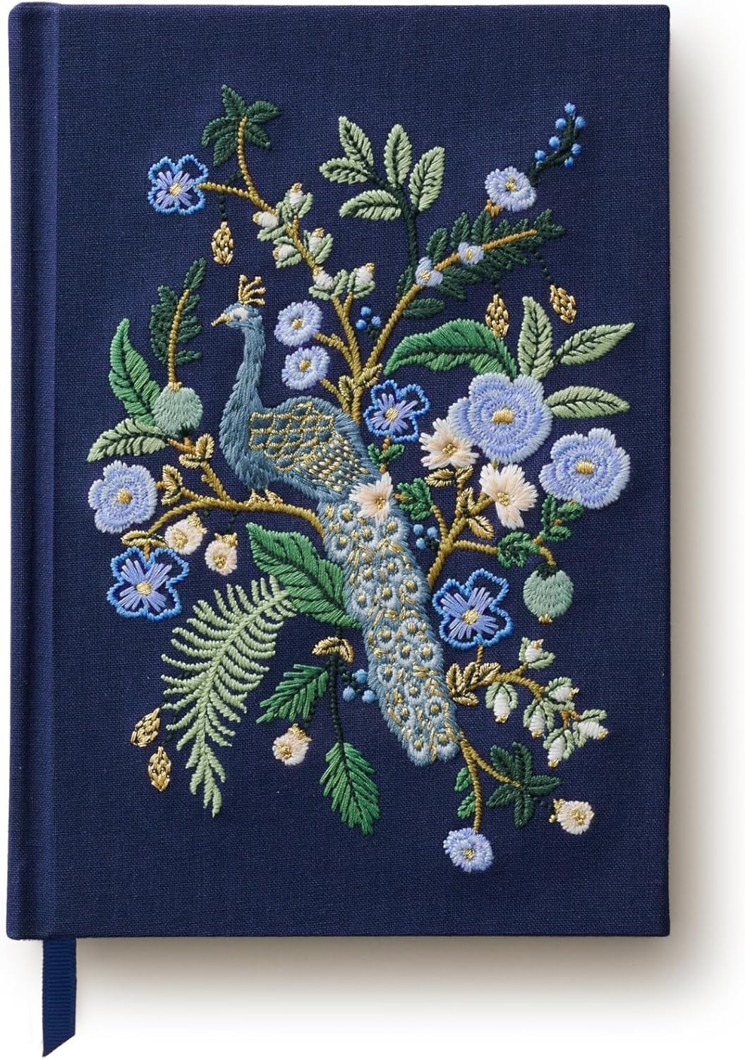 Peacock Embroidered Journal with Floral Design and Ribbon Bookmark