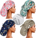 Satin Lined Scrub Caps for Long Hair - 4 Pack Comfortable Fit