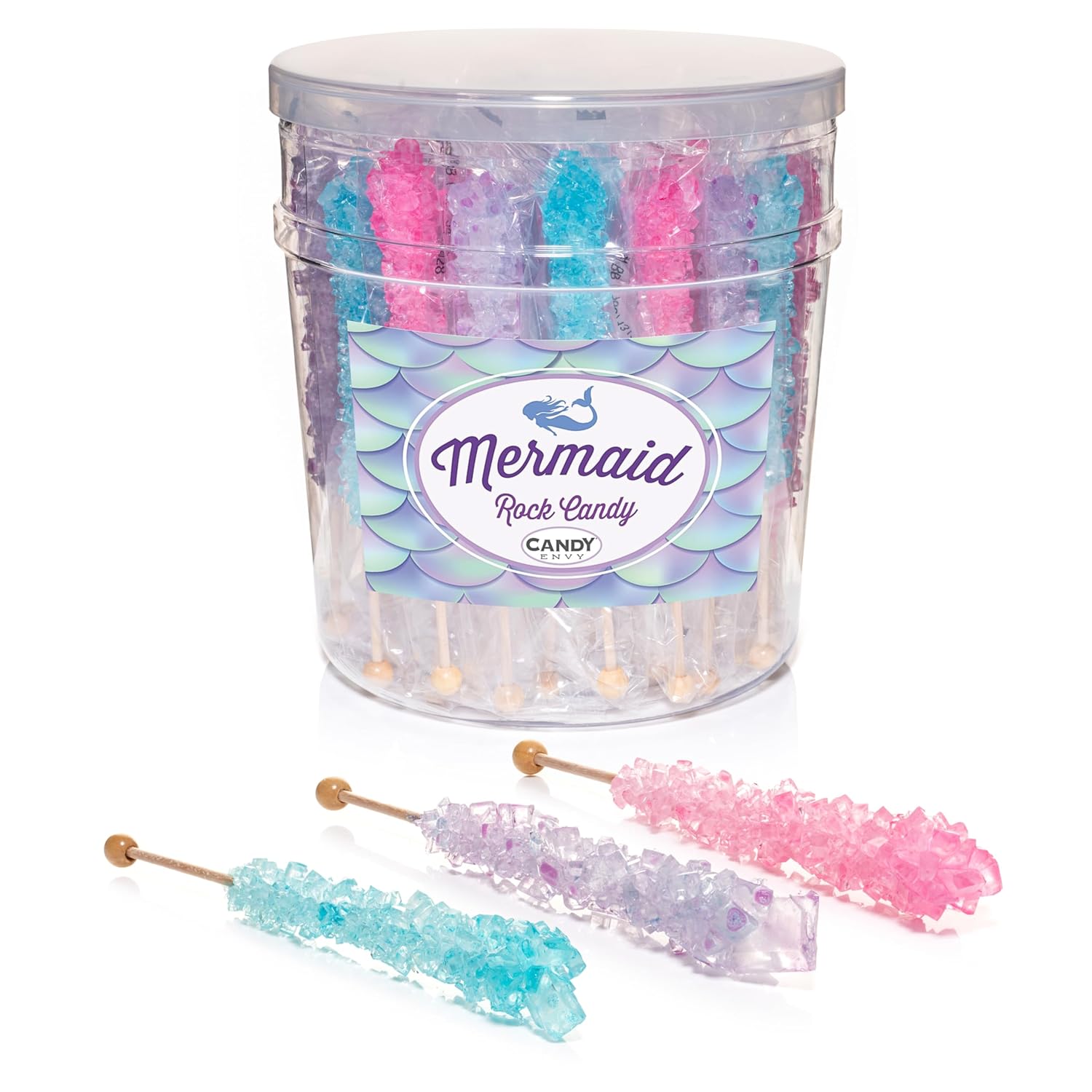 Mermaid Rock Candy Sugar Sticks - 36 Individually Wrapped Treats