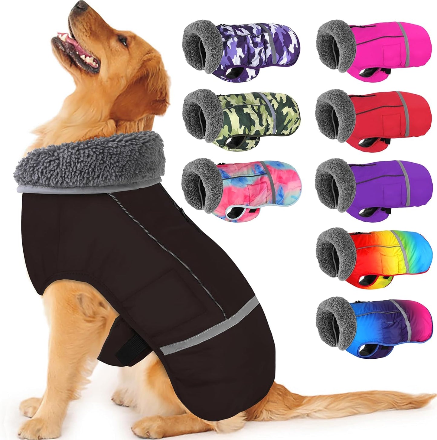 Dogcheer Waterproof Dog Coat for Winter with Reflective Strips