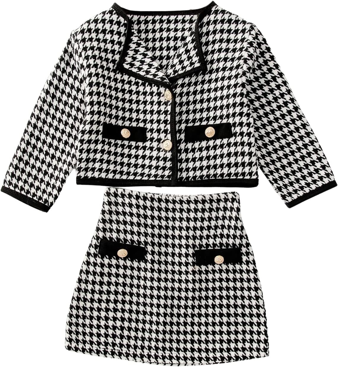 WDIRARA Girl's 2 Piece Houndstooth Outfits for Special Occasions