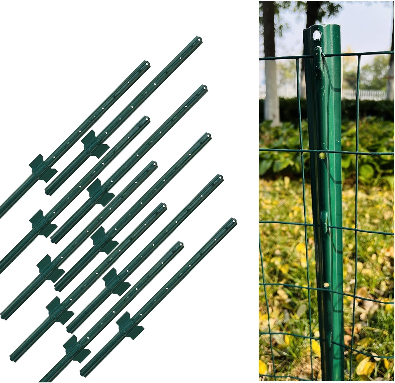 3 Feet Metal Fence Post Green Pack of 10 for Garden Fencing