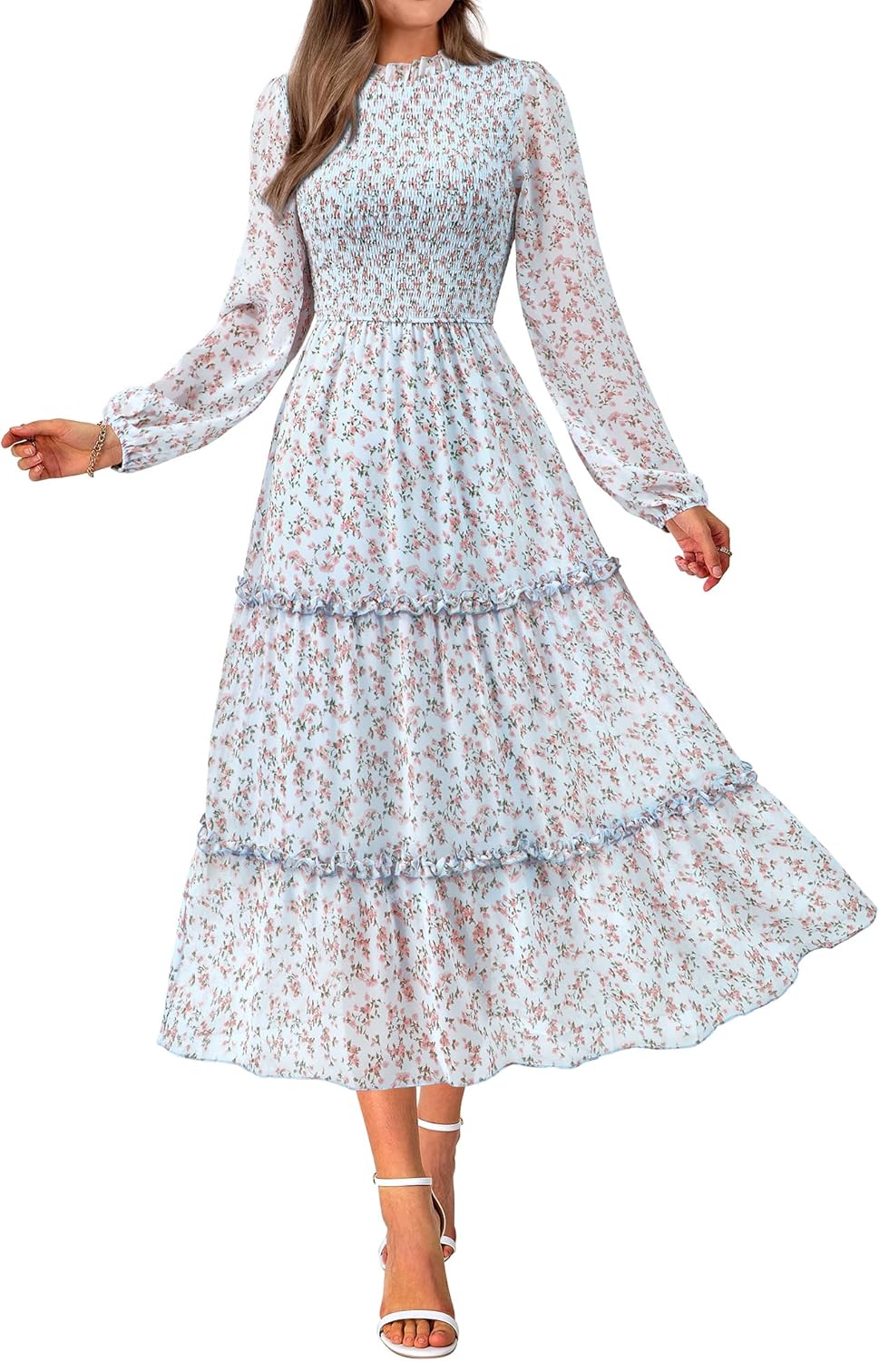 NOLLSOM Women Floral Casual Long Sleeve Maxi Dress for Fall