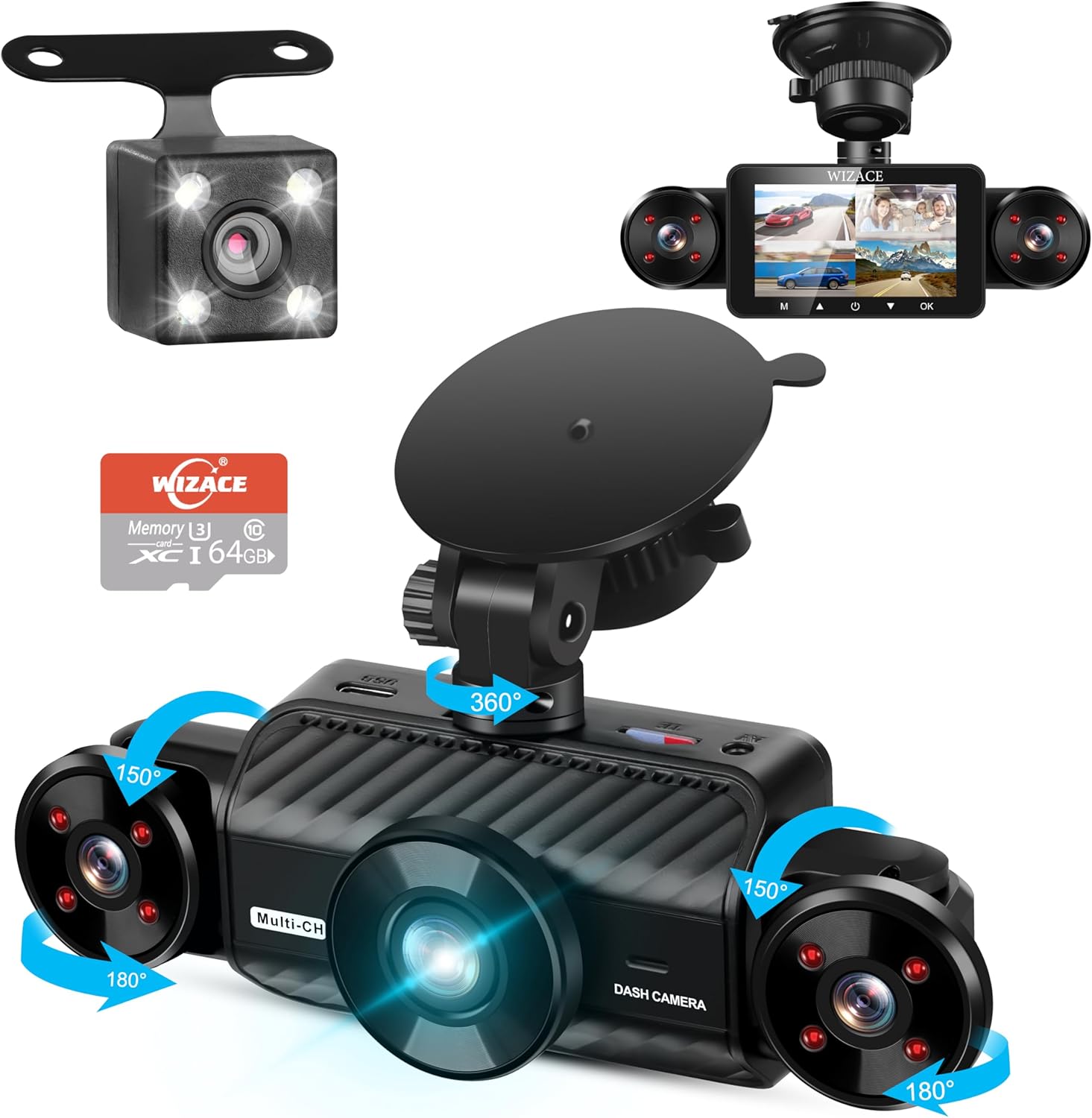 WIZACE 360 Dash Cam: Full HD, Night Vision, G-Sensor