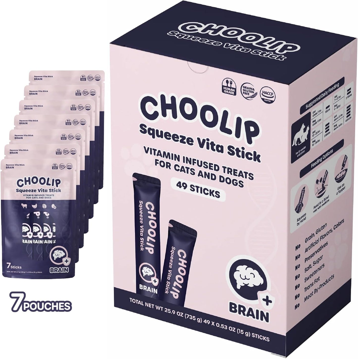 Choolip Squeeze Vita Stick Treats for Cats and Dogs - 49 Count