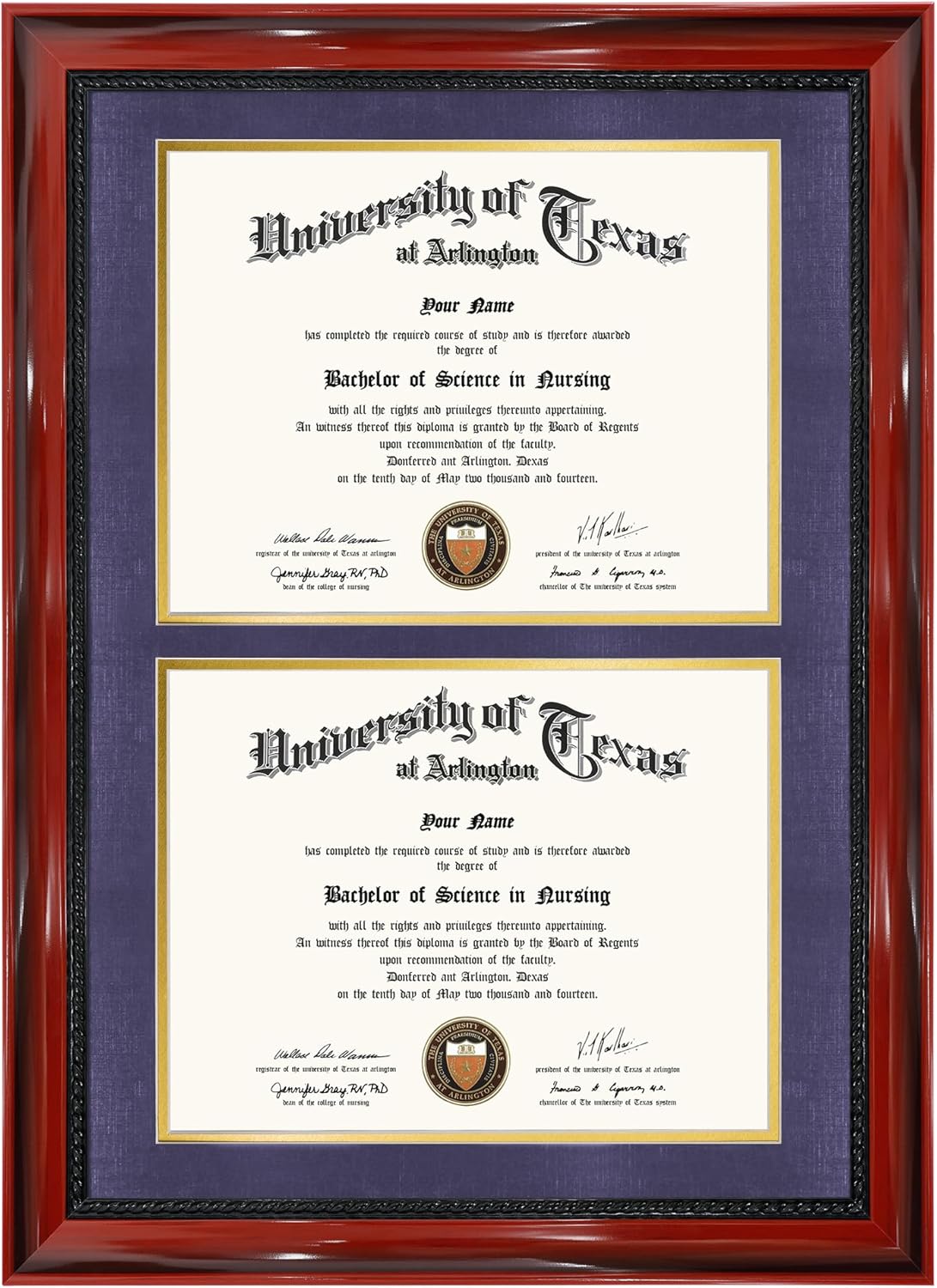 GMFrames Double 8.5x11 Diploma Frame with Cherry Finish & Mat