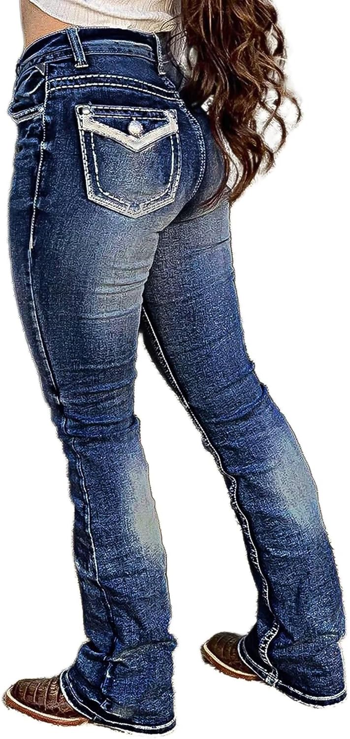 Flamingals Boot Cut Jeans for Women with Tummy Control Design
