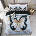 Butterflies Twin Comforter Set Black and Gold - 6pc Bed in a Bag
