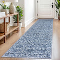 2.6x8 Runner Washable Rug for Kitchen Blue Soft Classic Runner