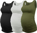Maternity Tank Top 3 Pack Ruched Side Sleeveless - Comfortable Fit