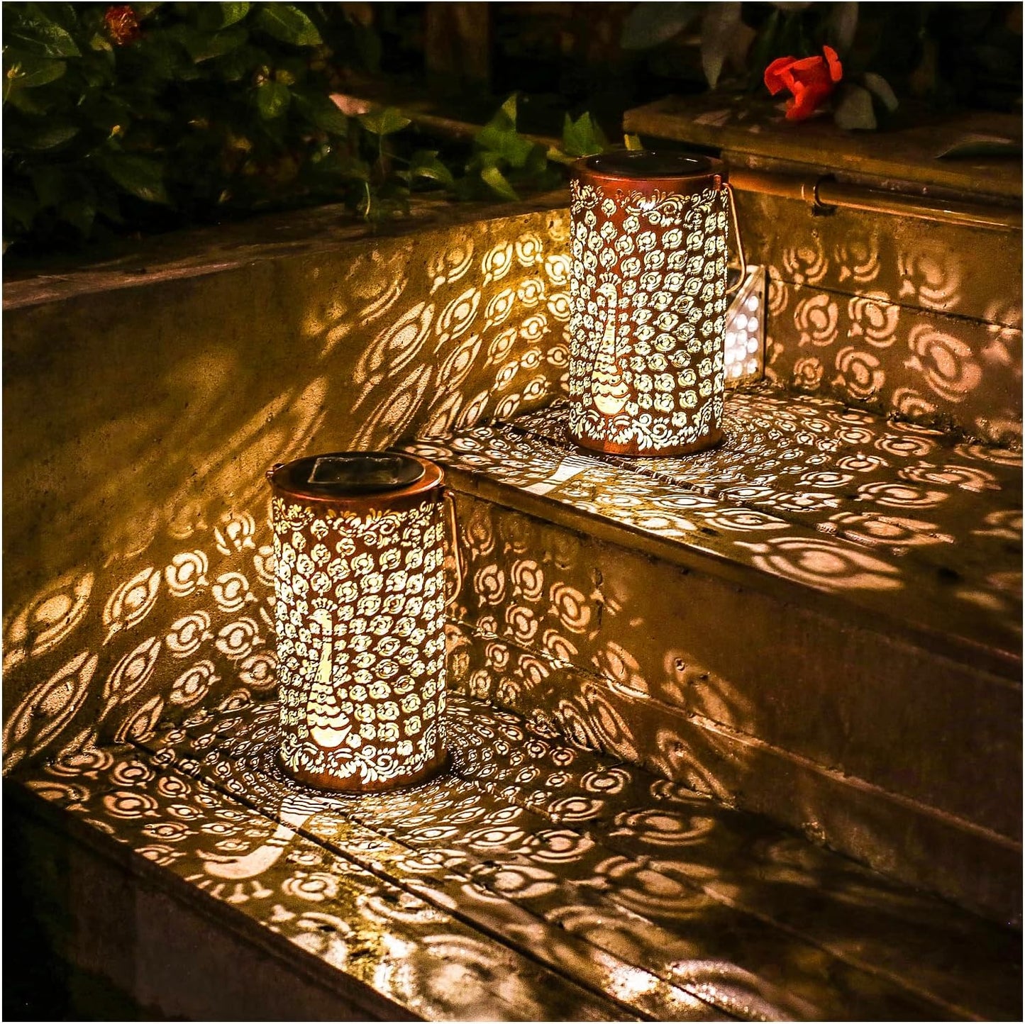 2 Pack Peacock Outdoor Solar Hanging Lanterns for Garden Decor
