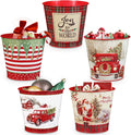 Christmas Metal Buckets Set of 5 - Festive Galvanized Tin Pails