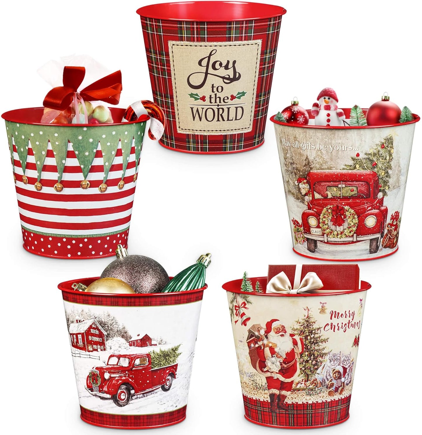 Putuo Decor Christmas Metal Buckets Set for Festive Decor