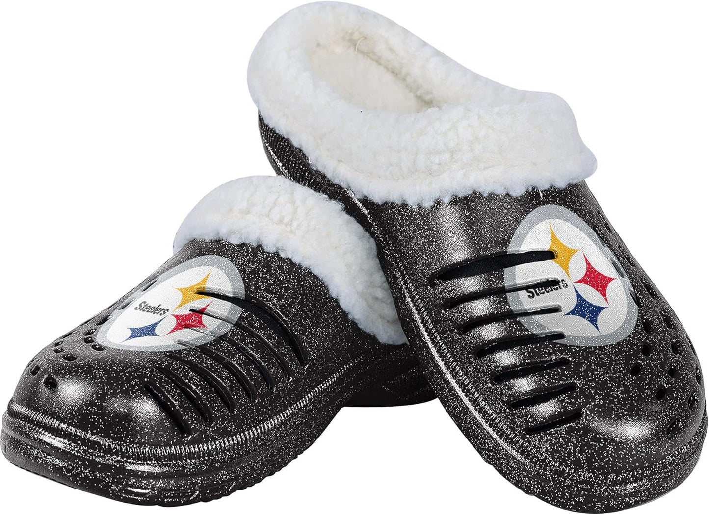 FOCO Women's NFL Team Logo Sherpa Lined Glitter Shoes Slippers