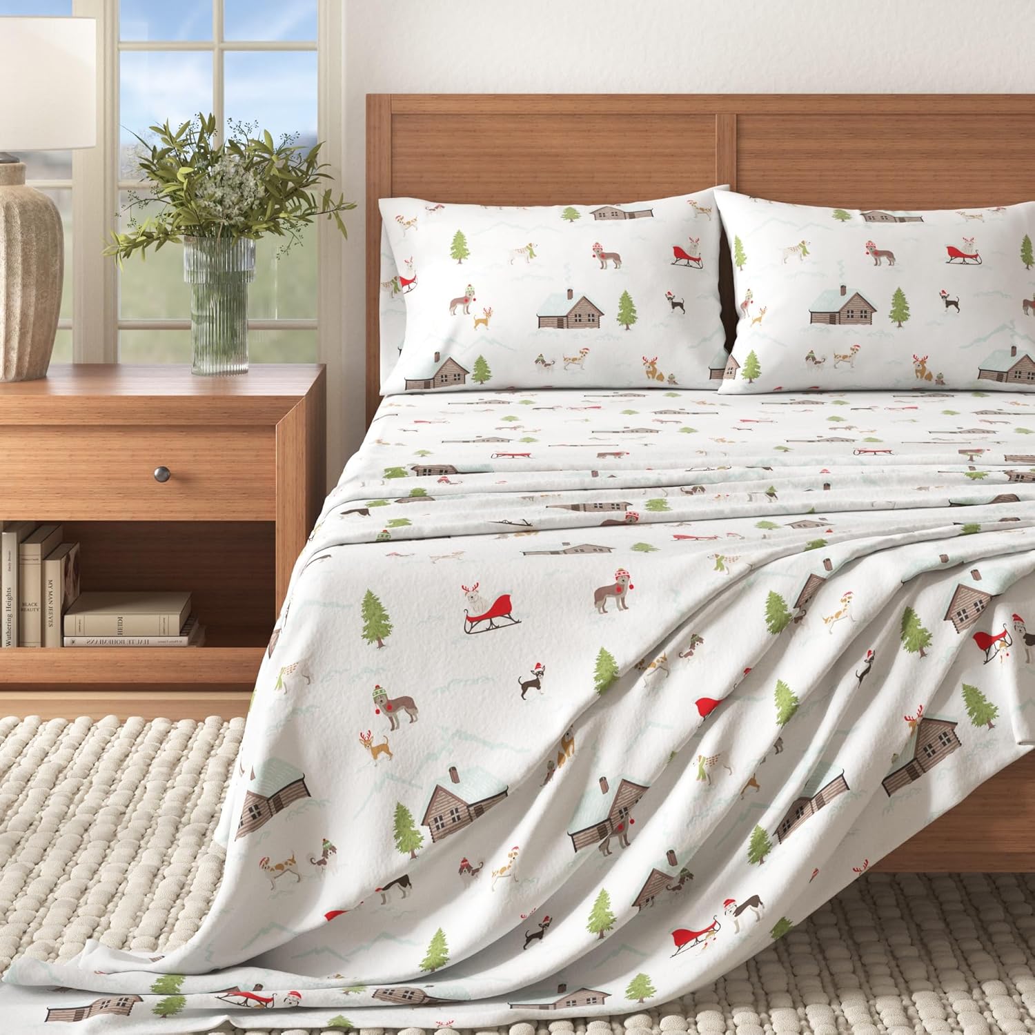 Christmas Flannel Sheet Set Queen Size - Cozy Holiday Bedding