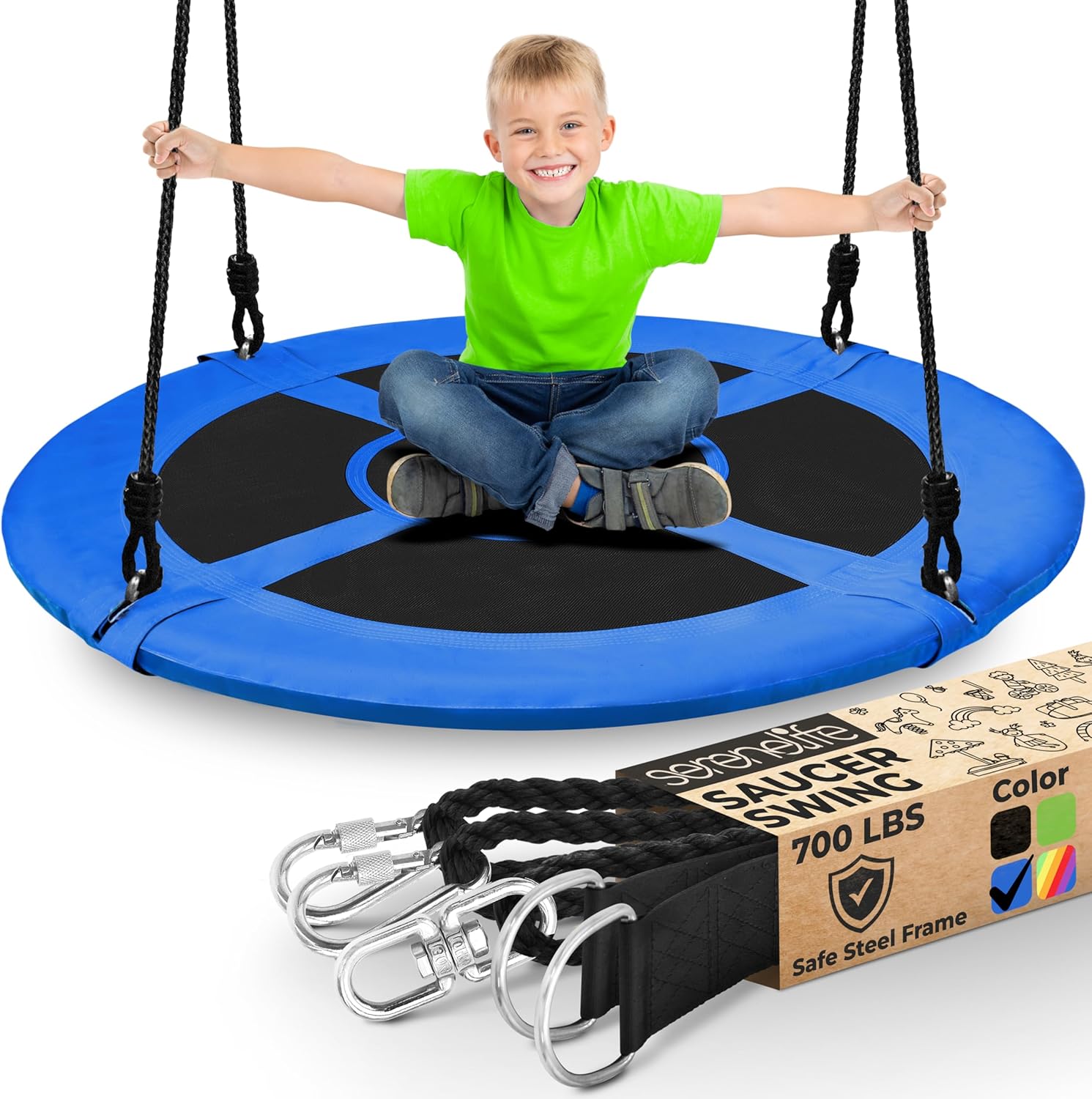 SereneLife Outdoor Saucer Swing for Kids - 40 Inch Fun
